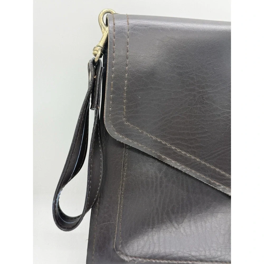 VTG Brown Leather Briefcase Gold Tone Lock & Key 12x8 Slim Portfolio Attache Bag